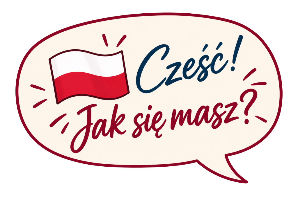 Remove the white background from the Polish speech bubble, preserving the speech bubble artwork exactly.